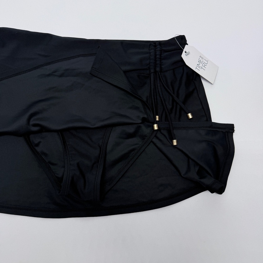 Time and Tru Black Side Slit Swim Skirt Medium 8-10 Ruched Gold Bead New - Picture 3 of 6